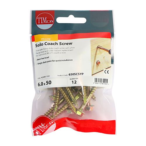 TIMCO Solo Coach Screw ZYP 6.0 x 50 Gold Pack 12