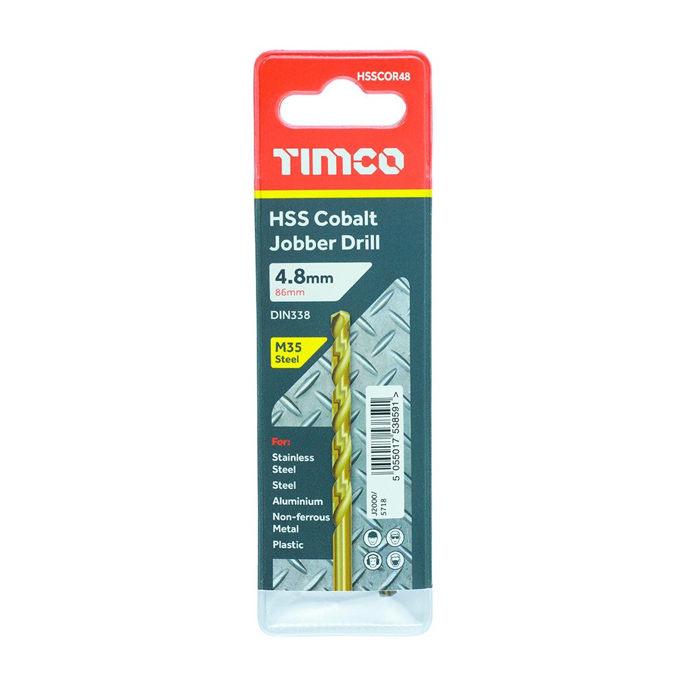 TIMCO HSS-CO Jobber Drill Bit Cobalt 4.8mm Pack 1