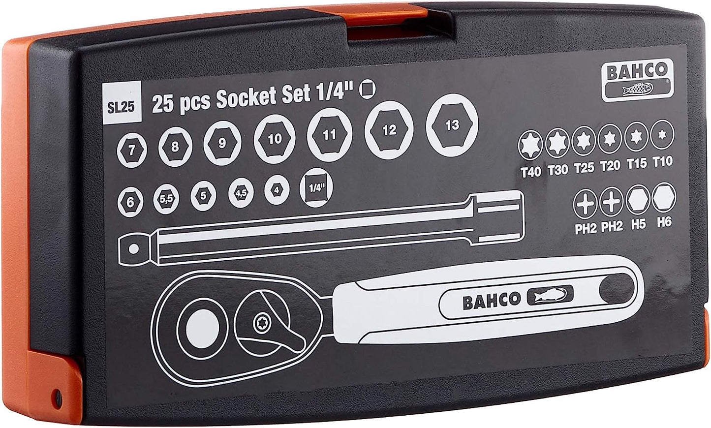 Bahco SBSL25 Socket Wrench Insert, Multi-Colour, 1/4-Inch, Set of 25 Piece