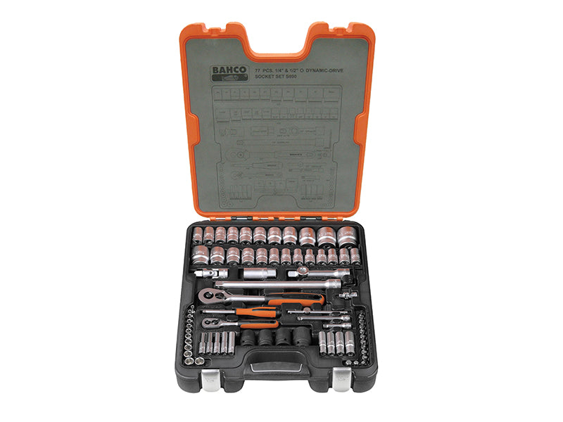 Bahco S800 S800 Socket Set of 77 Metric & AF 1/4 & 1/2in Drive