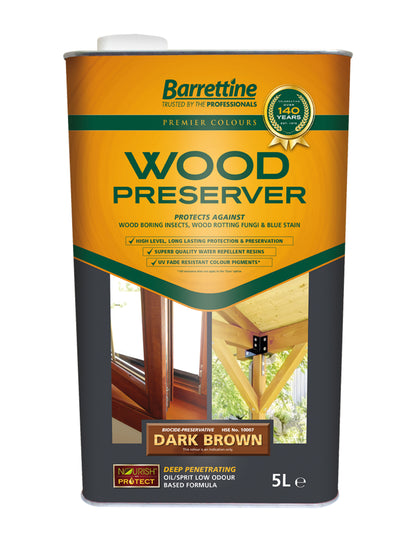 5L Wood Preserver Dark Brown Barrettine PREMIER Wood Preserver stain treatment protection exterior