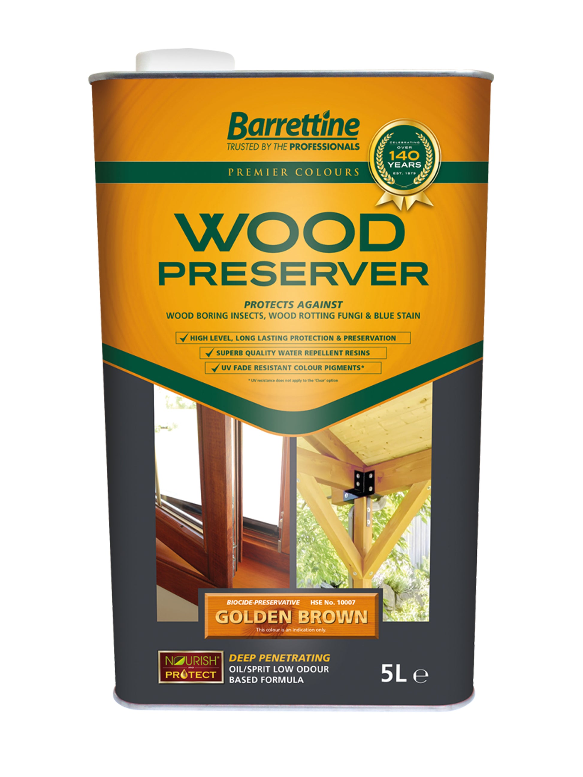 5L Wood Preserver Golden Brown Barrettine PREMIER Wood Preserver stain treatment protection exterior