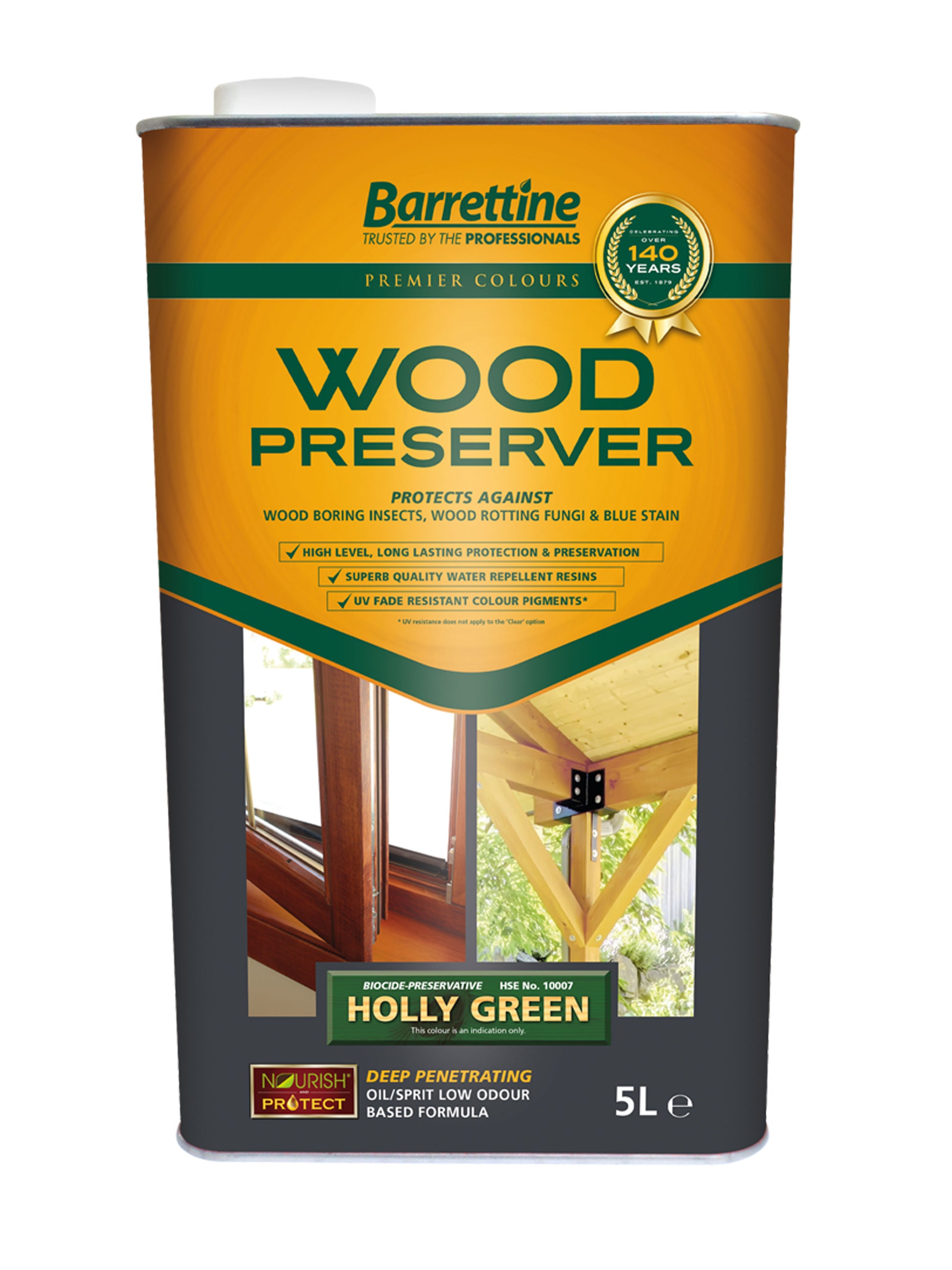 5L Wood Preserver Holly Green Barrettine PREMIER Wood Preserver stain treatment protection exterior