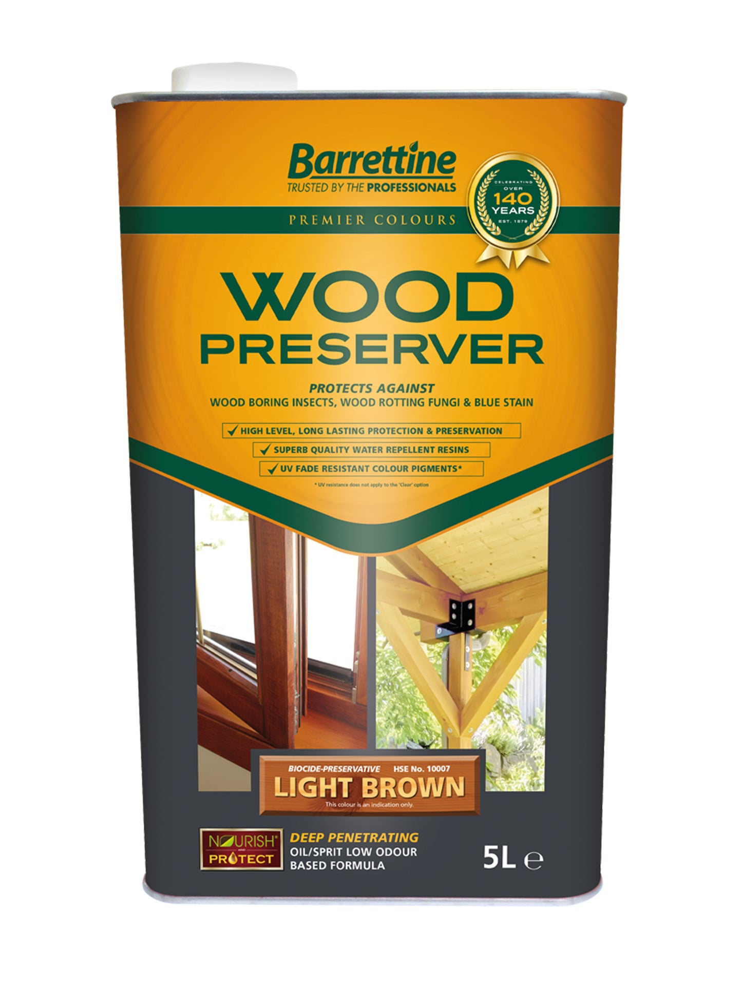 5L Wood Preserver Light Brown Barrettine PREMIER Wood Preserver stain treatment protection exterior