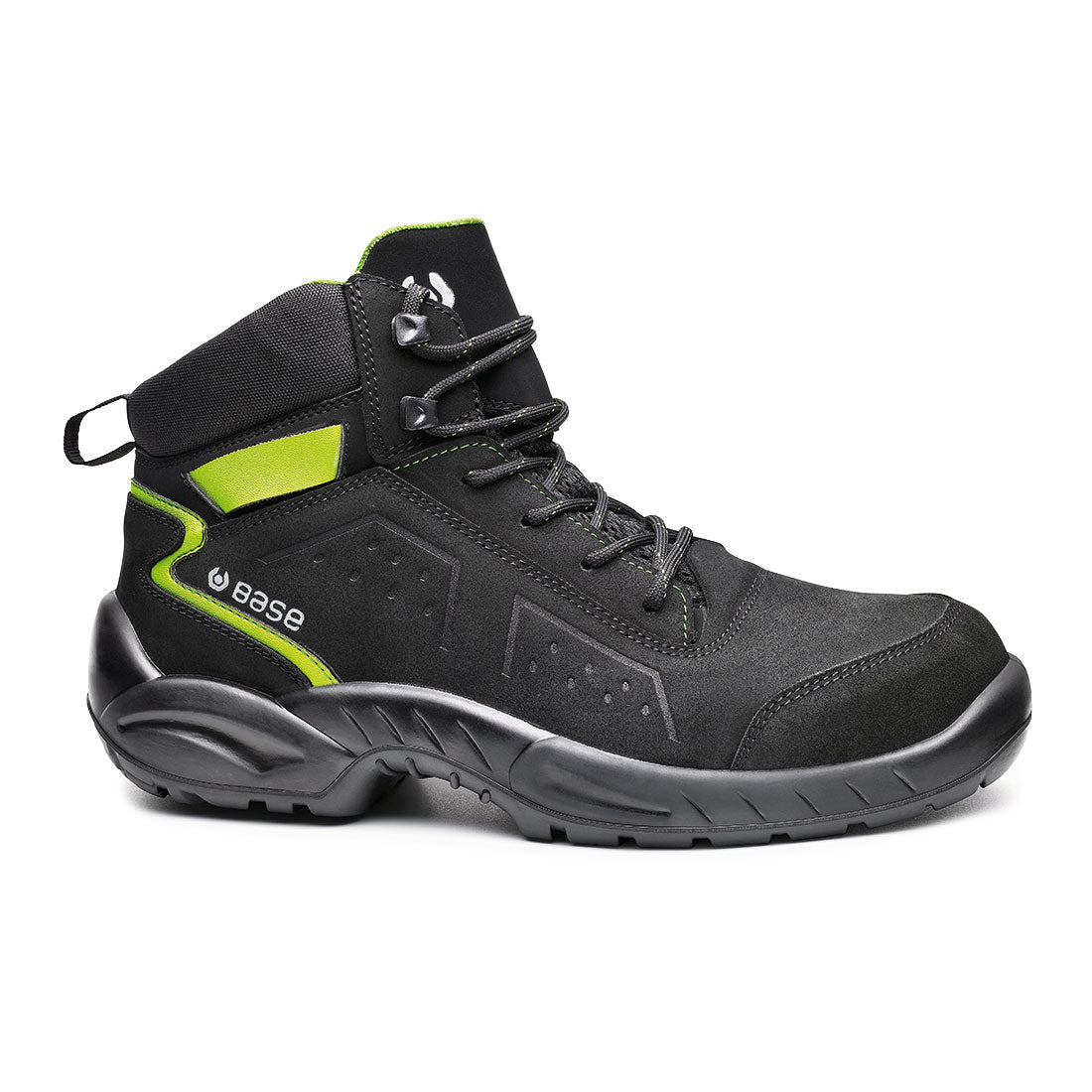 BASE B0177 Safety Boot Shoe Black/Green Chester Top