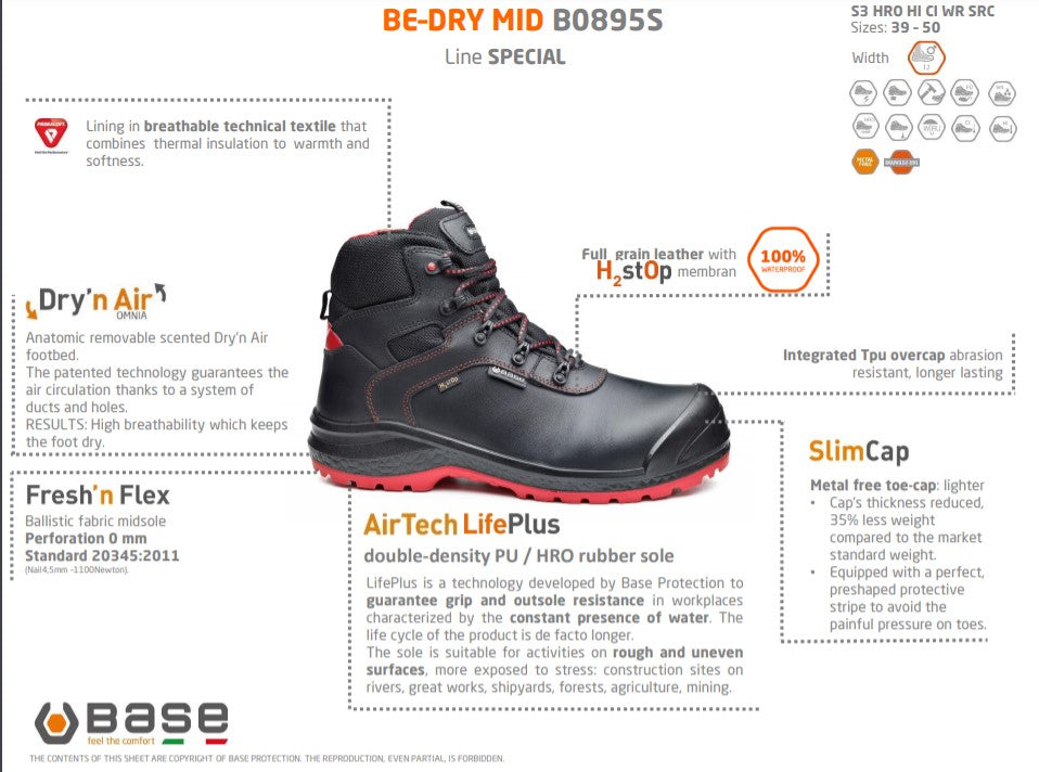 BASE B0895 Safety Boot Shoe Black Be-Dry Mid/Be Rock