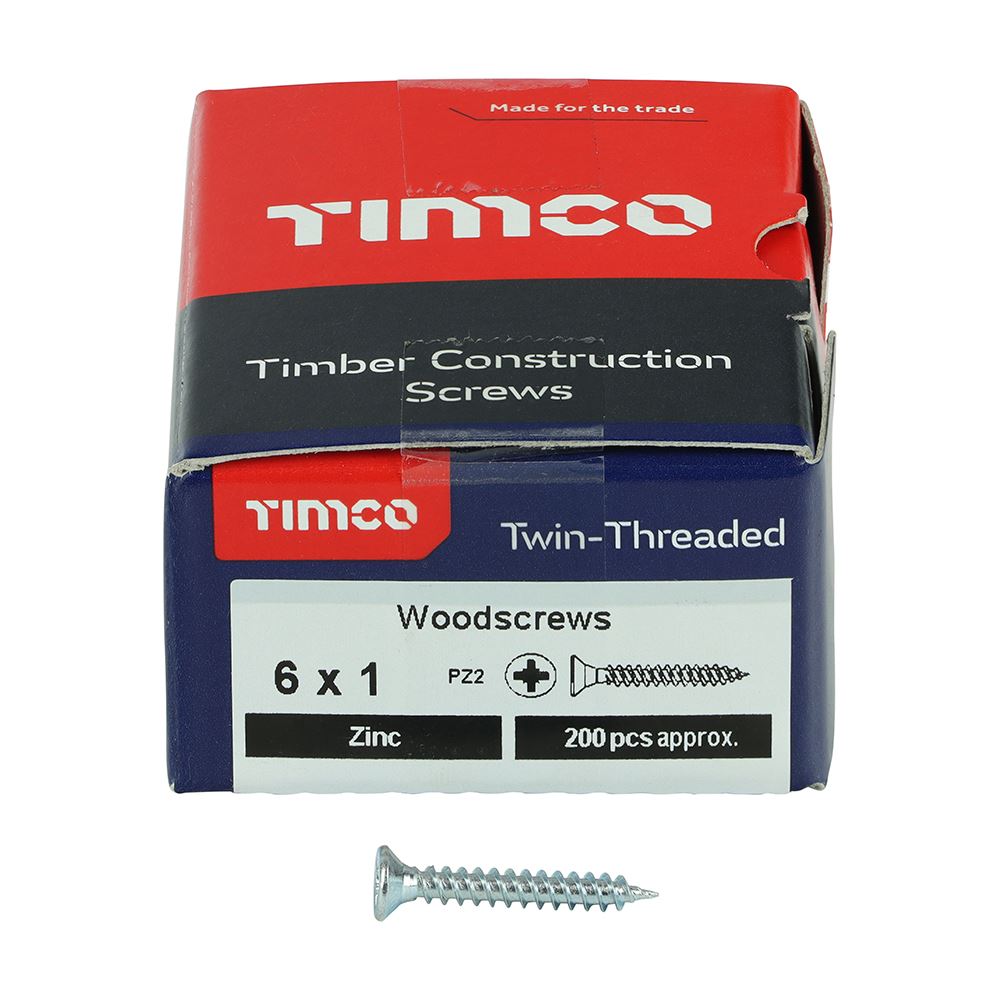 TIMCO Twin Woodscrew PZ2 CSK Zinc 6 x 1 Silver Pack 200
