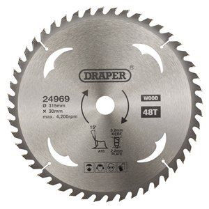 Draper TCT SAW BLADE 315MM 48T WOOD 24969 TCT Circular Saw Blade for Wood, 315 x 30mm