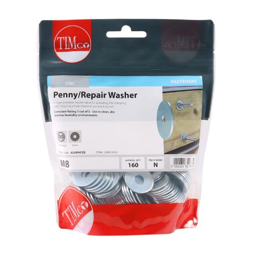 TIMCO Penny Washer DIN 9054 - BZP M8 x 25 Silver Pack 160