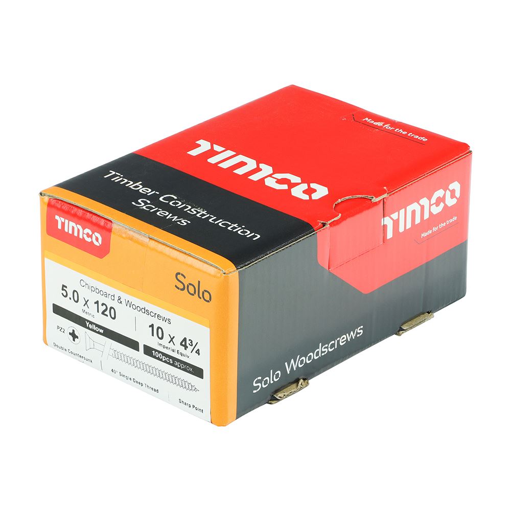 TIMCO Solo Woodscrew PZ2 CSK ZYP 5.0 x 120 Gold Pack 100