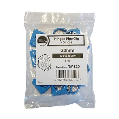 TIMCO MDPE Hinged Pipe Clip - Blue 20mm Blue Pack 10