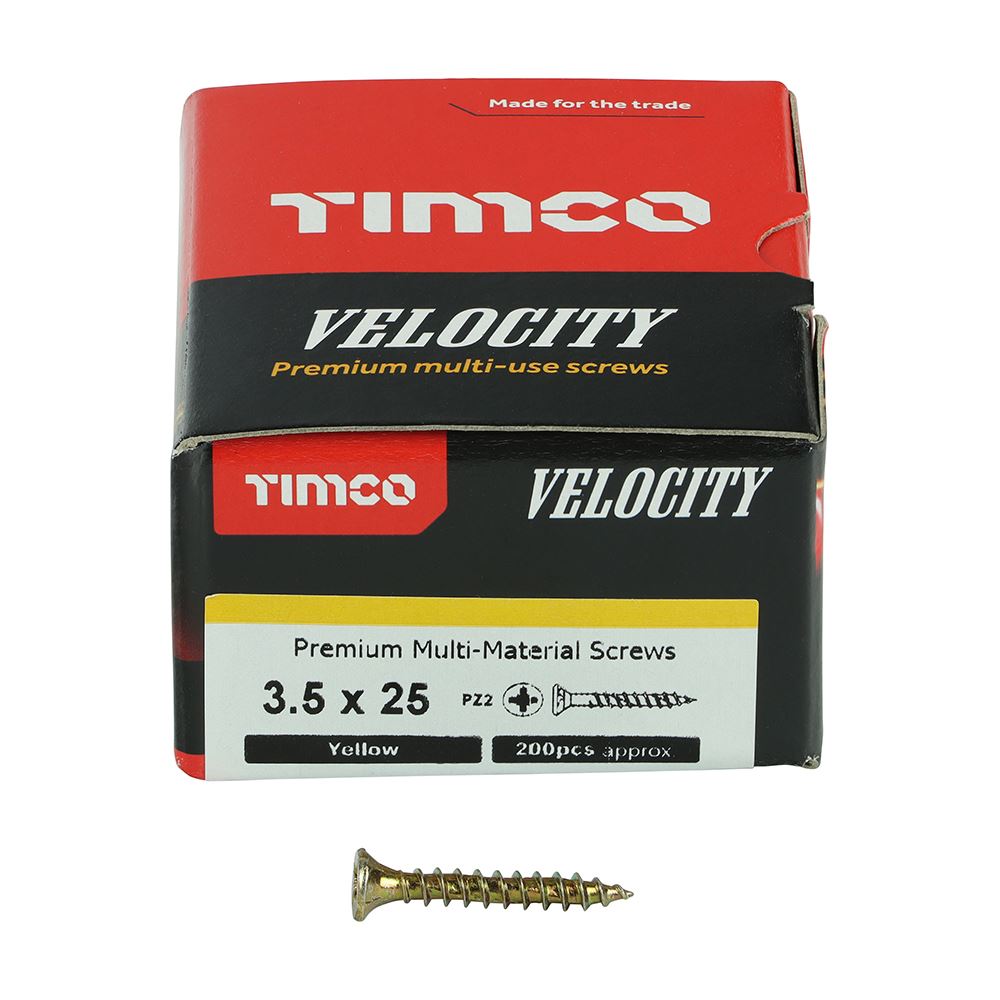 TIMCO Velocity Screw PZ2 CSK ZYP 3.5 x 25 Gold Pack 200
