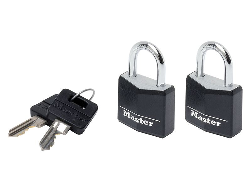 MasterLock 9130EURTBLK Aluminium Black Vinyl Cover 30mm Padlock 4-Pin - Keyed Alike x 2