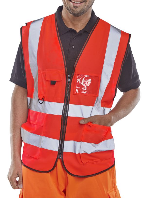 Beeswift WCENGEXEC Executive Hi Vis Vest Multi Pocket Reflective Safety Waistcoat Yellow Orange Red Sizes S-8XL