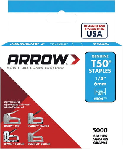 Arrow A504 T50 Staples 6mm (1/4in) Pack 5000 (4 x 1250)
