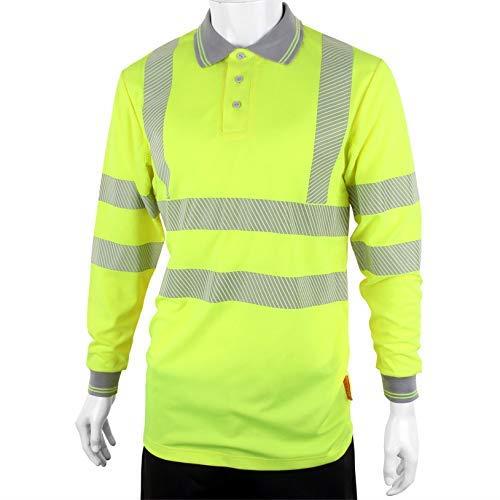 Beeswift Executive Hi Vis Long Sleeve Polo Shirt Yellow Reflective Safety Workwear for Construction Rail Highway Warehousing and Industrial Applications