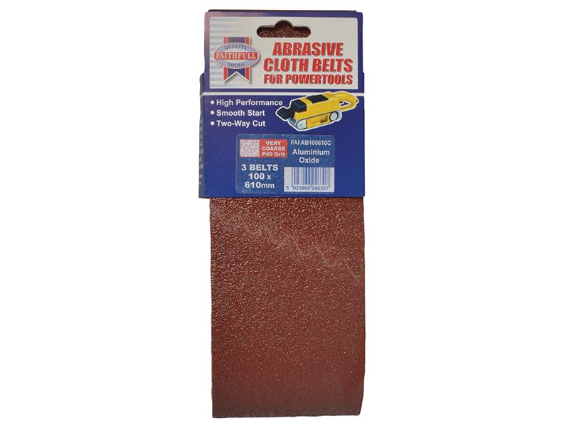 Faithfull FAIAB100610C Cloth Sanding Belt 610 x 100mm 60G (Pack of 3) |
