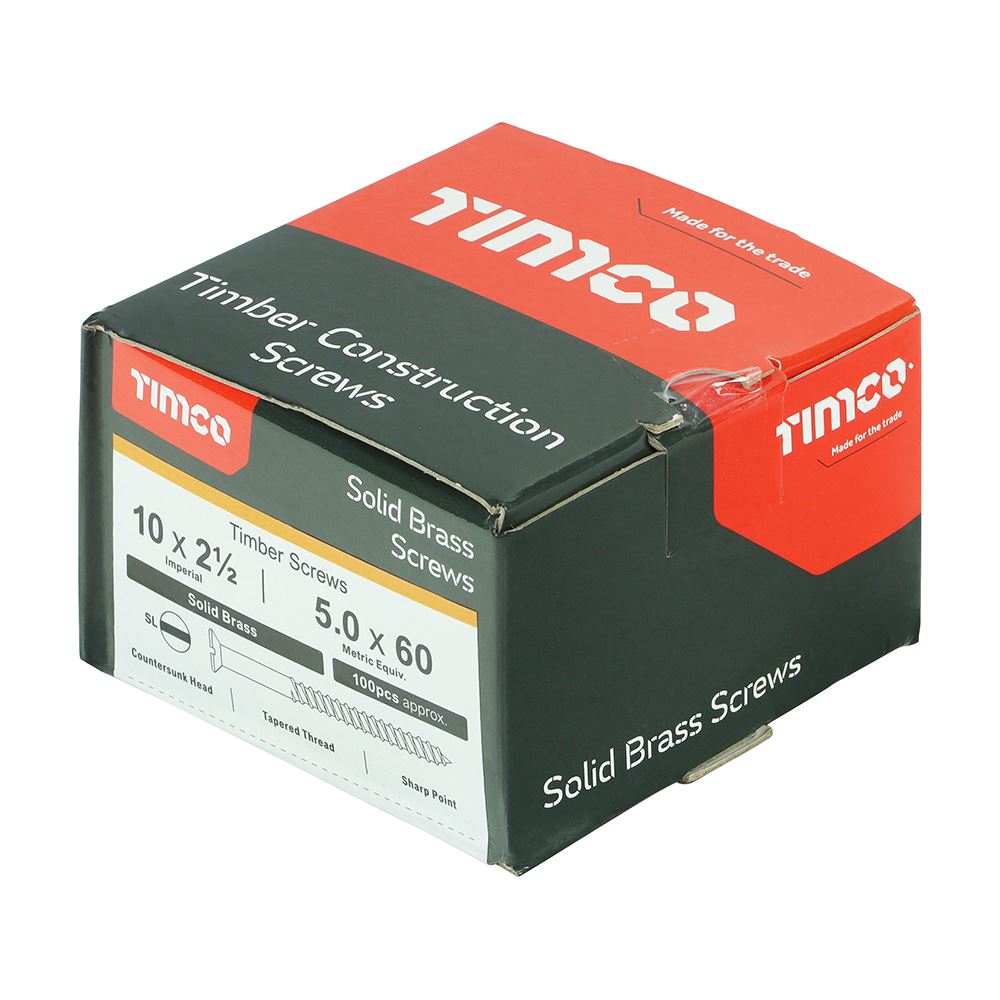 TIMCO Brass Timber Screw SLOT CSK 10 x 2 1/2 Pack 100