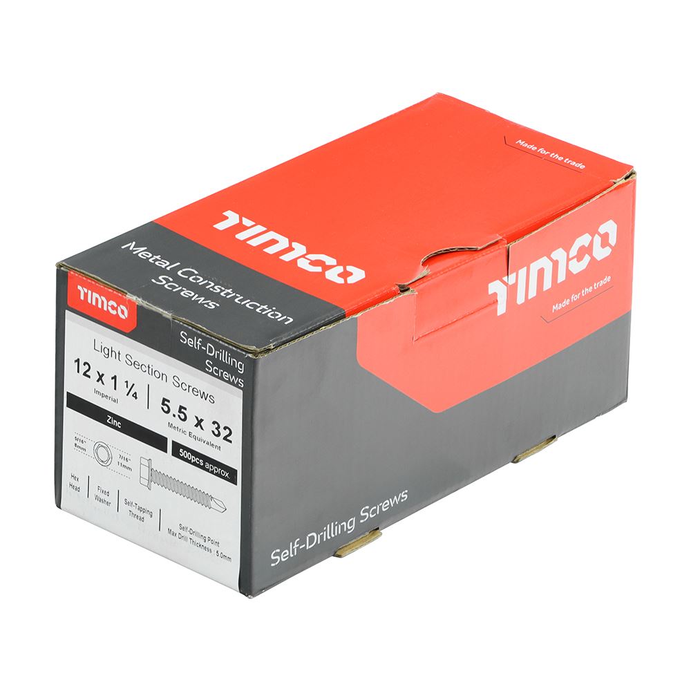 TIMCO Hex Screw S/DRILL No3 Zinc 12 x 1 1/4 Silver Pack 500