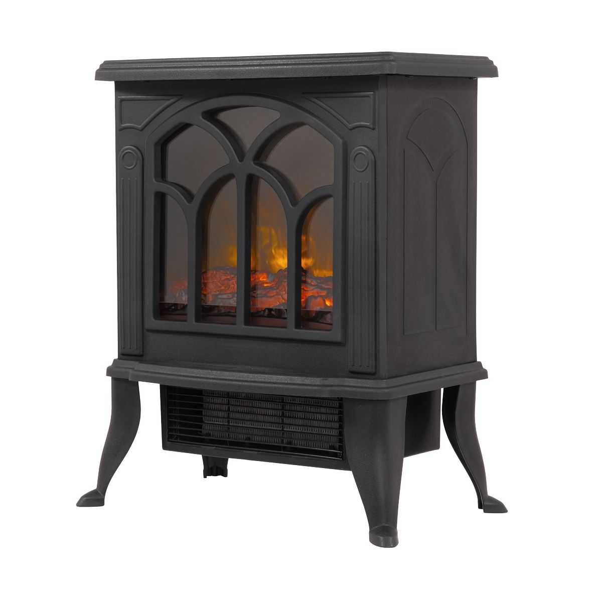 Baridi DH121 Electric Stove Heater Fireplace with LED Log Flame Effect 1800W - Black | 230V~ 50Hz, Thermostat, Tip-Over Switch, LED Flame Effect