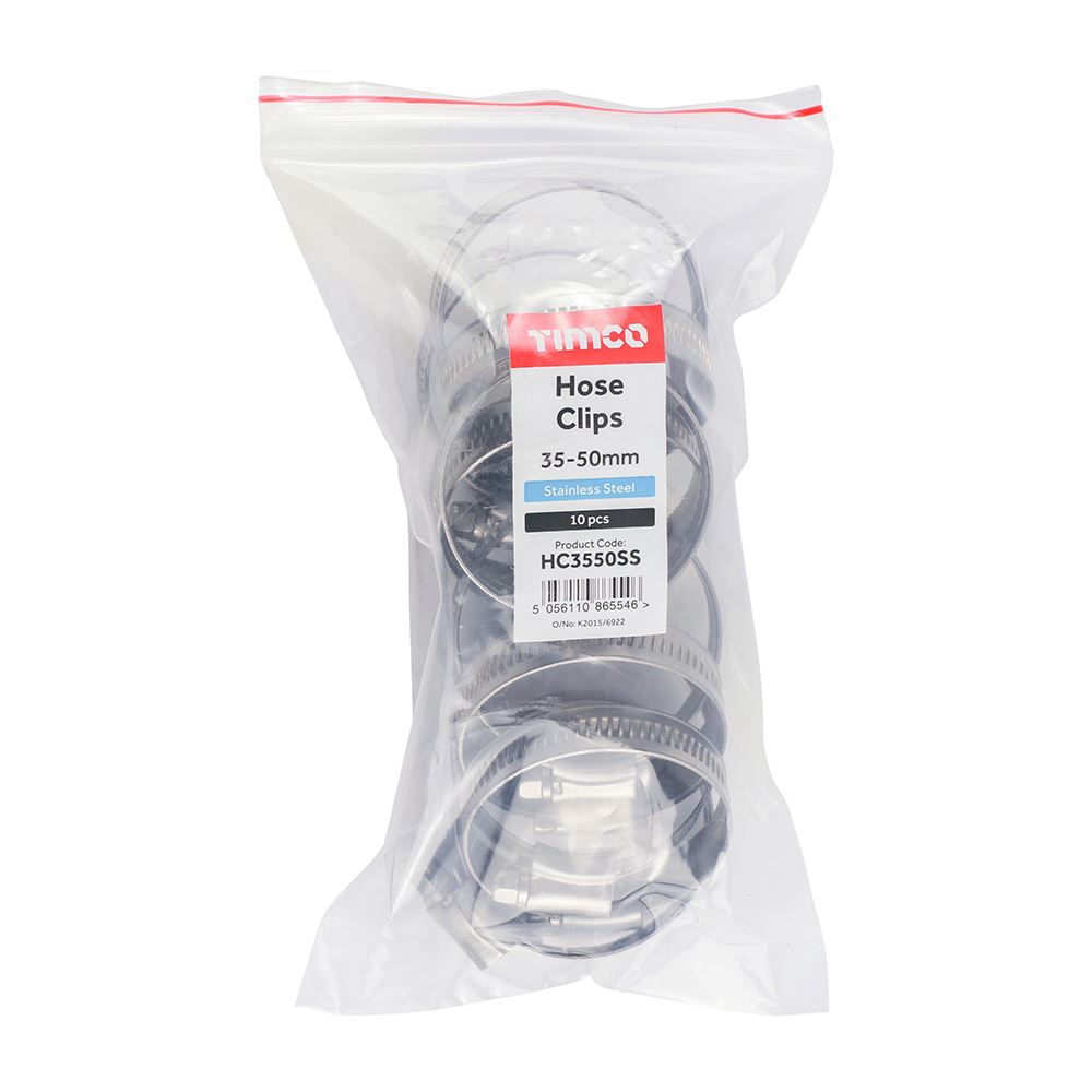TIMCO Hose Clips - Stainless Steel 35-50mm Pack 10
