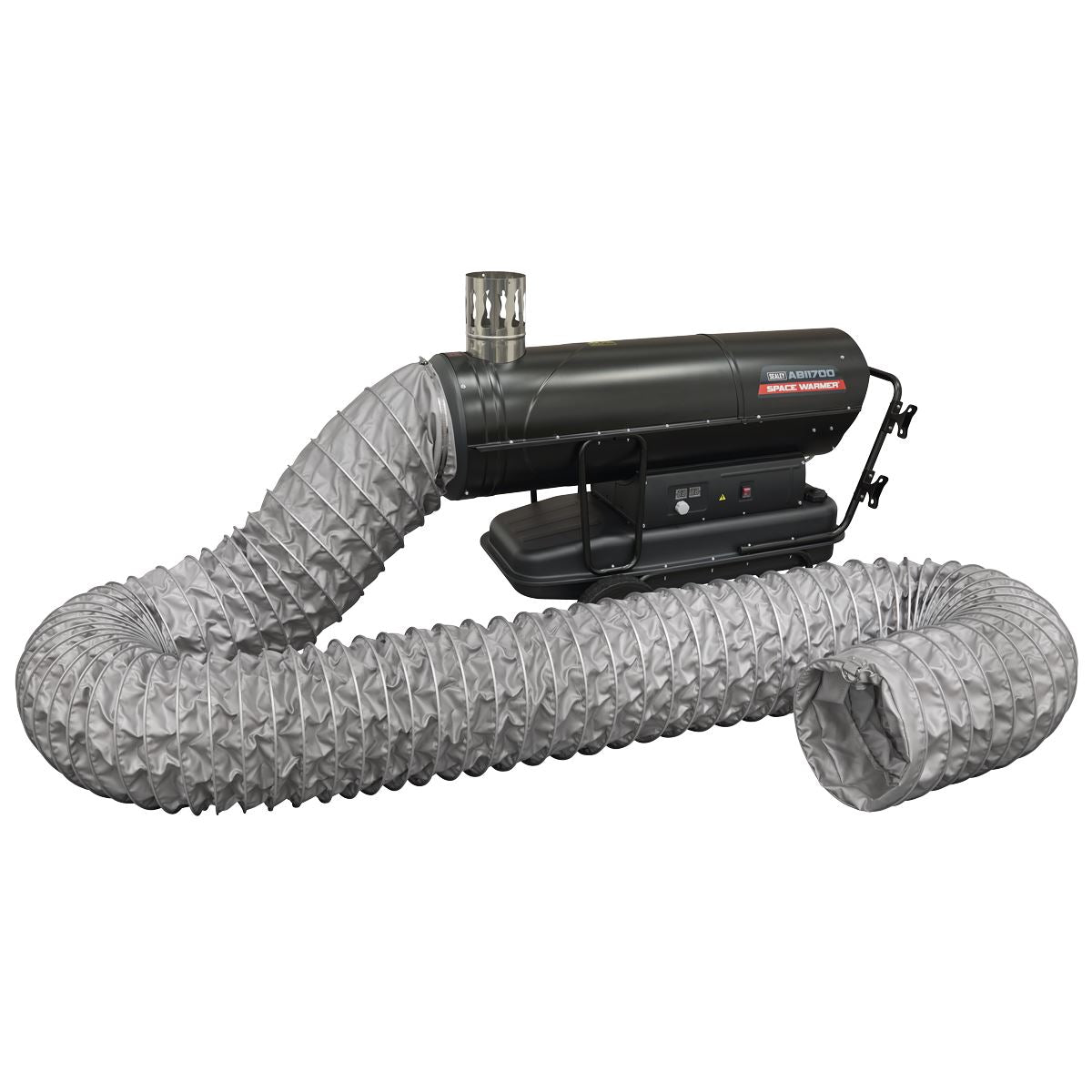 Sealey ABI1700COMBO Space Warmer Indirect Kerosene/Diesel Heater 170,000Btu/hr with 5M Ducting | 170,607Btu/hr(50kW), 230V ~ 50Hz, Thermostat, Wheels