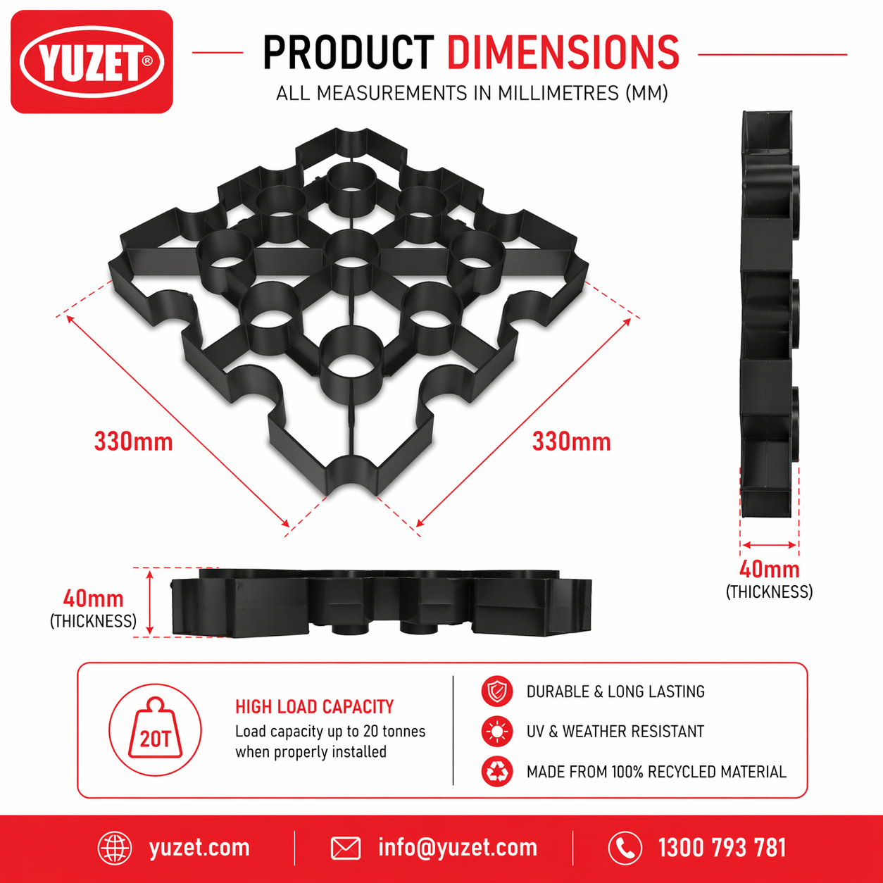 Yuzet Driveway Grid Gravel Grass Reinforcement Pavers Shed Base Car Park