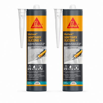 SikaSeal Sanitary Silicone Plus 295ml – Waterproof Bathroom, Kitchen, Bath & Shower Sealant – White or Translucent