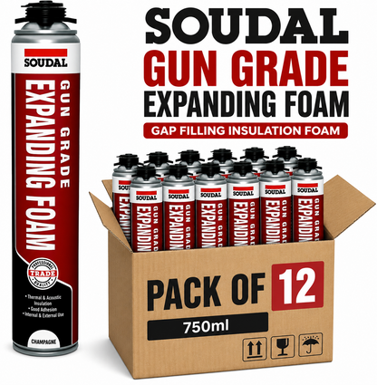 12 x Soudal Gun Grade Expanding Foam 750ml Gap Filling Insulation Foam