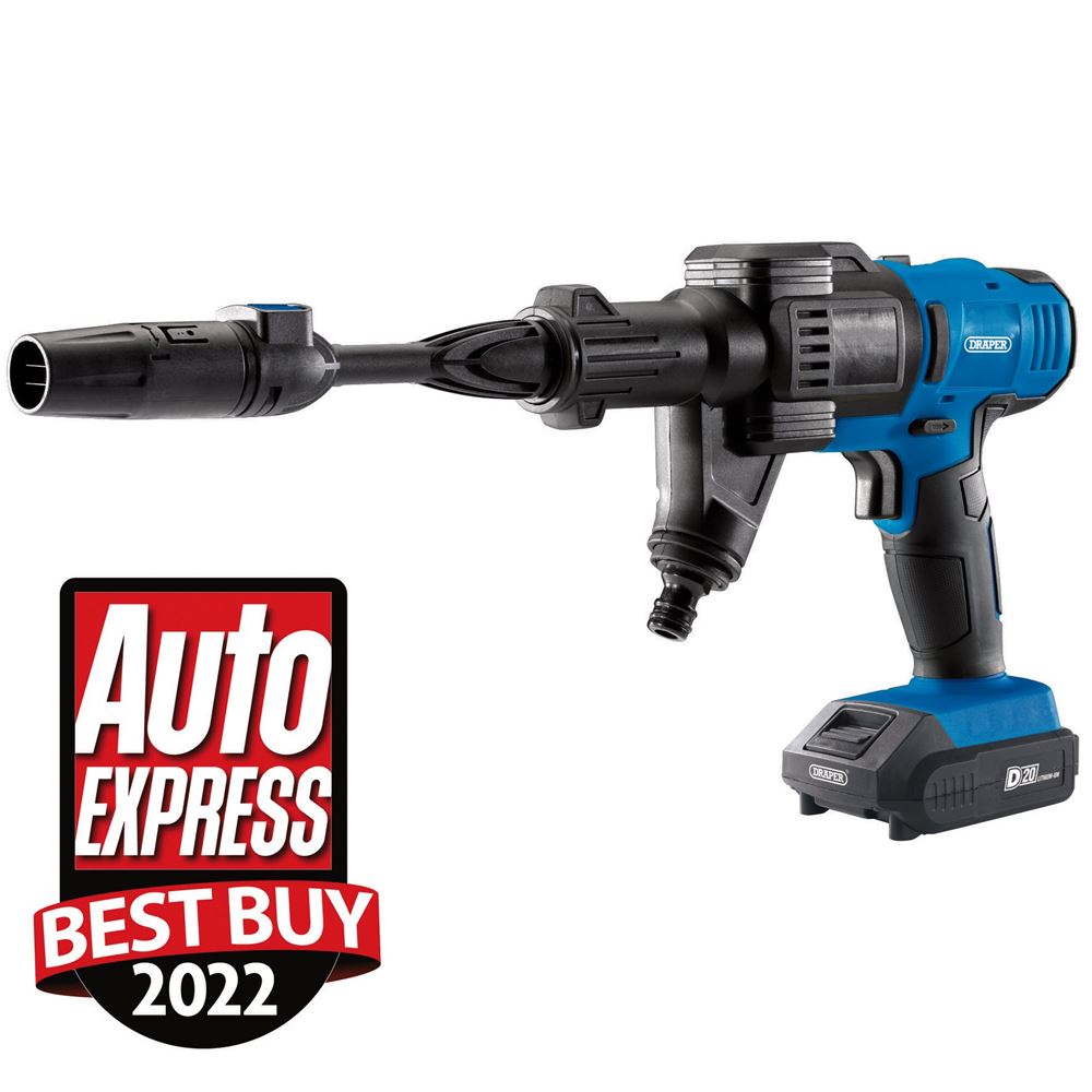 Draper D20 PRESSURE WASHER 16B KIT 97533 97533 D20 20V Cordless Pressure Washer Kit, 1 x 2.0Ah Battery, 1 x Fast Charger