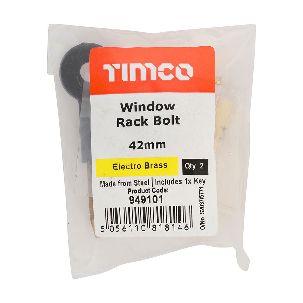 TIMCO Window Rack Bolt E. Brass 42mm Pack 2