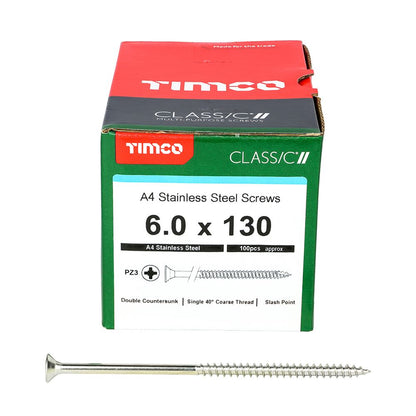 TIMCO Classic Screw PZ3 CSK A4 SS 6.0 x 130 Pack 100