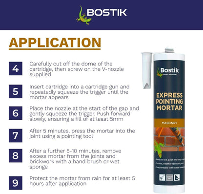 Bostik Express Pointing Mortar 310ml – Grey and Buff Ready-Mixed Masonry Joint Repair for Brick, Stone, Brick Slips and Lead Flashing