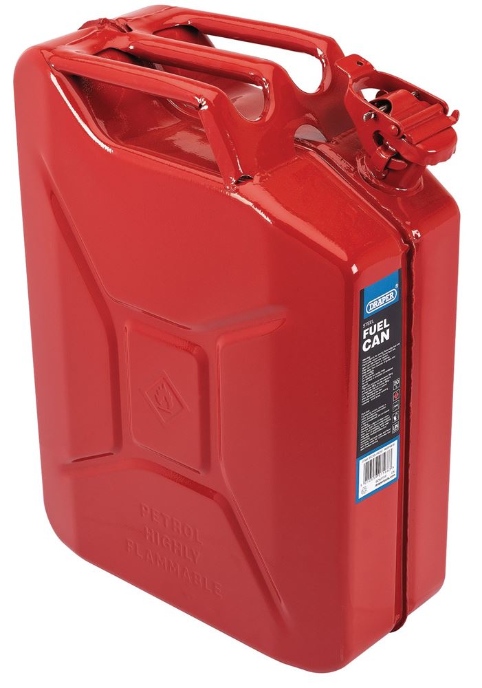 Draper 20L Fuel Can Steel Jerry Can Green Black Red Petrol Diesel Storage