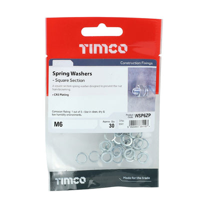 TIMCO SQ Spring Washer DIN 7980 -BZP M6 Silver Pack 30