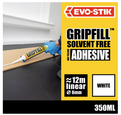 EVO-STIK Gripfill Solvent Free 350ml White High Strength Gap Filling Grab Adhesive for Wood Plasterboard Brick Concrete UPVC