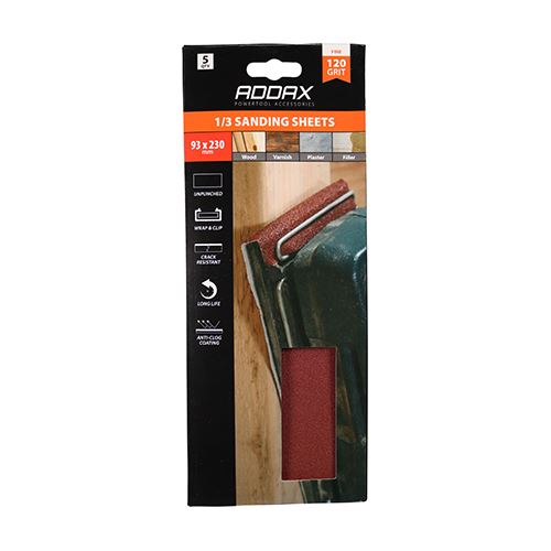 TIMCO Unpunched 1/3 Sand Sheet P120 93 x 230mm Red Pack 5