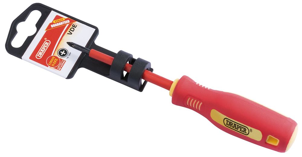 Draper NO.0X75MM VDE C/SL S/G. (PKD) 46527 46527 VDE Approved Fully Insulated Soft Grip Cross Slot Screwdrivers (display packed)