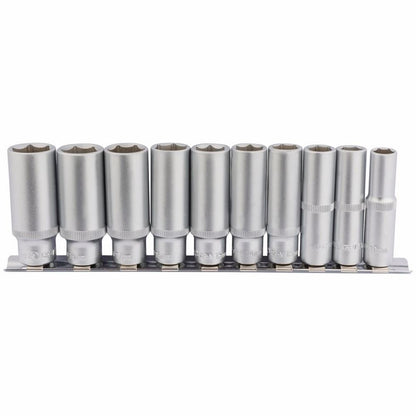 Draper 10PC 3/8 DEEP SOCKET SET RAIL 16401 3/8 Sq. Dr. Metric Deep Sockets on Metal Rail (10 Piece)