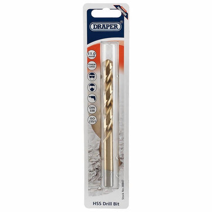 Draper 11.0MM HSS TWIST DRILL BIT 38847 Metric HSS Titanium Coated Drill Bits