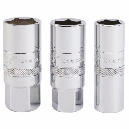 Draper 3PC SPARK PLUG SCKET 1/2PCKD 16784 Set Of 1/2" Sq. Dr. Spark Plug Sockets (Polished Chrome) (3 Piece)