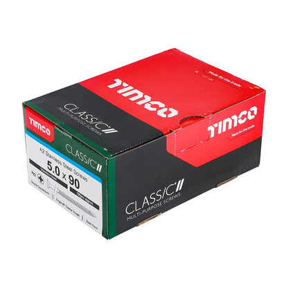 TIMCO Classic Screw PZ2 CSK A2 SS 5.0 x 90 Pack 100