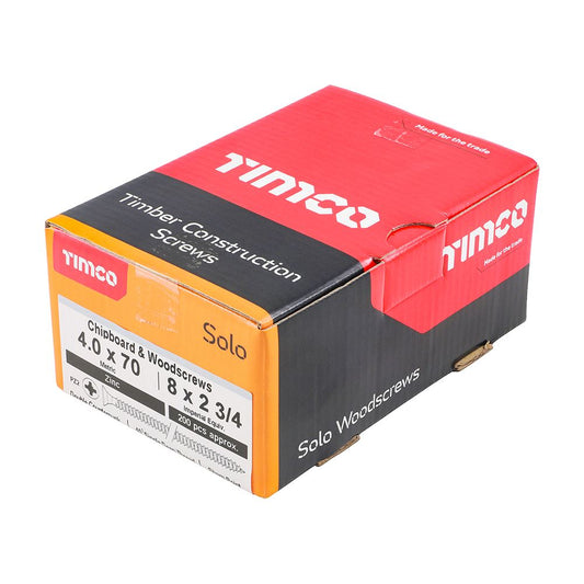 TIMCO Solo Woodscrew PZ2 CSK Zinc 4.0 x 70 Silver Pack 200