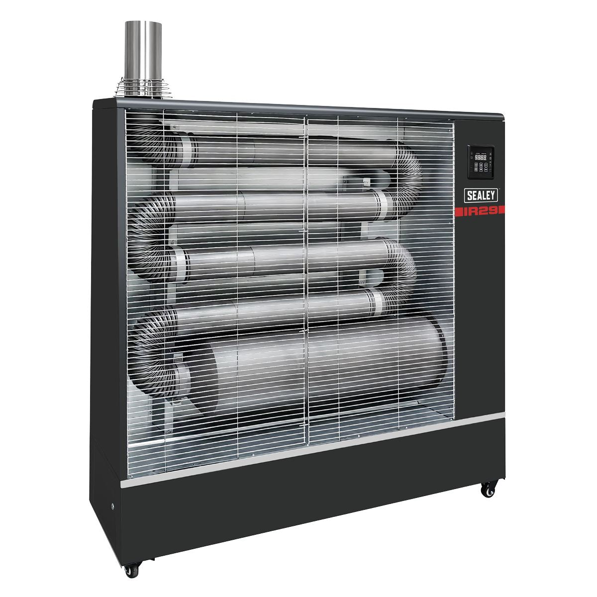 Sealey IR29 Industrial Infrared Diesel Heater 29kW | 99,000Btu/hr(29kW), 80W, 230V~50Hz, Thermostat, Timer, Wheels, Overheat Protection
