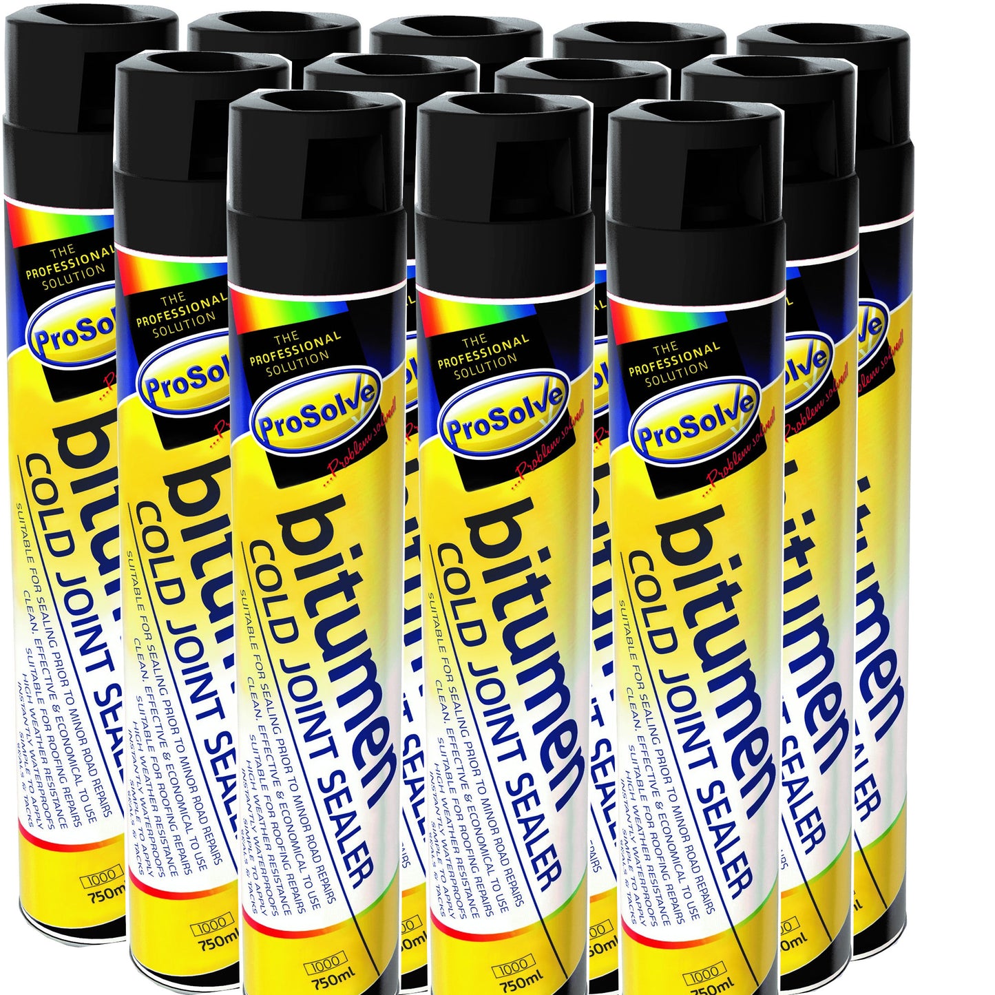 PACK OF 12 Prosolve Bitumen Cold Joint Sealer Aerosol 750ml adhesive tack coat Tarmac & Gutter Sealer