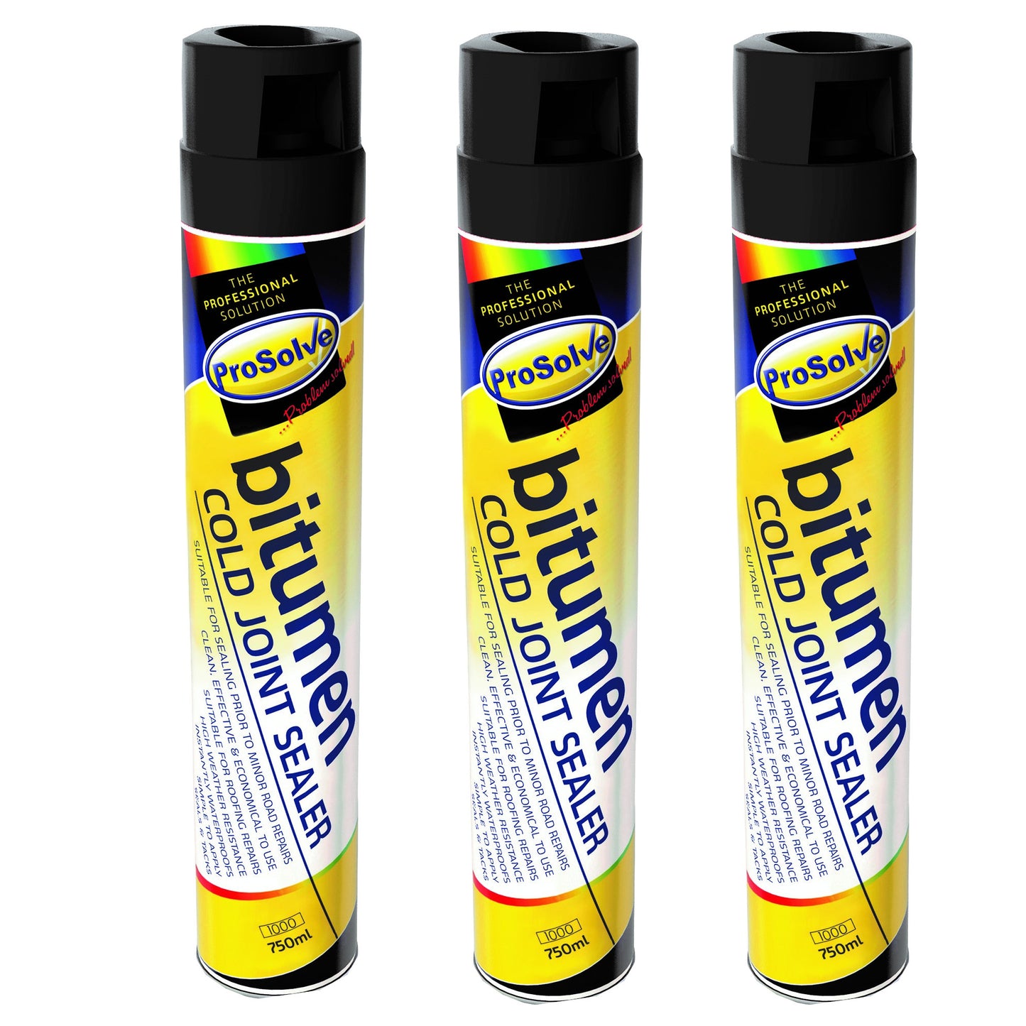 PACK OF 3 Prosolve Bitumen Cold Joint Sealer Aerosol 750ml adhesive tack coat Tarmac & Gutter Sealer