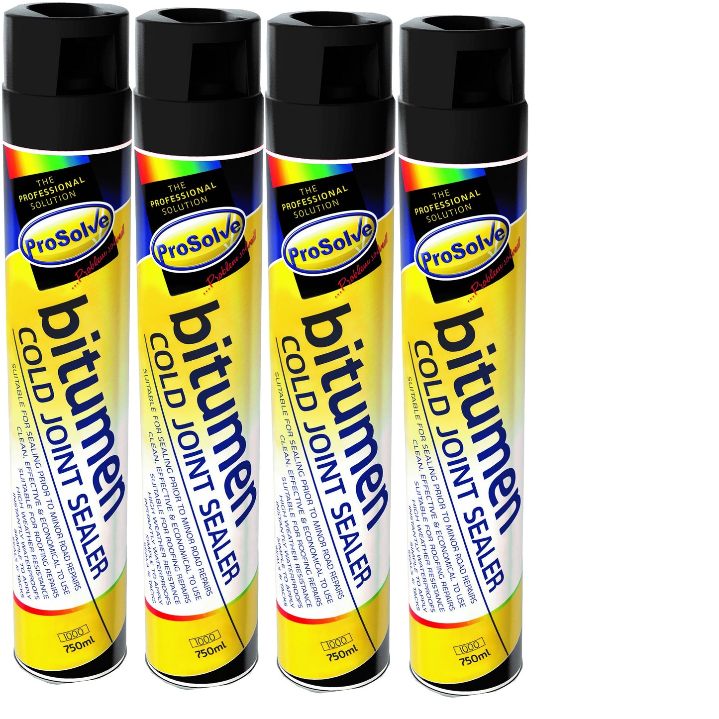 PACK OF 4 Prosolve Bitumen Cold Joint Sealer Aerosol 750ml adhesive tack coat Tarmac & Gutter Sealer