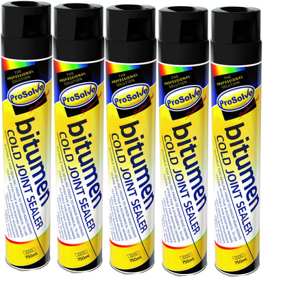 PACK OF 5 Prosolve Bitumen Cold Joint Sealer Aerosol 750ml adhesive tack coat Tarmac & Gutter Sealer