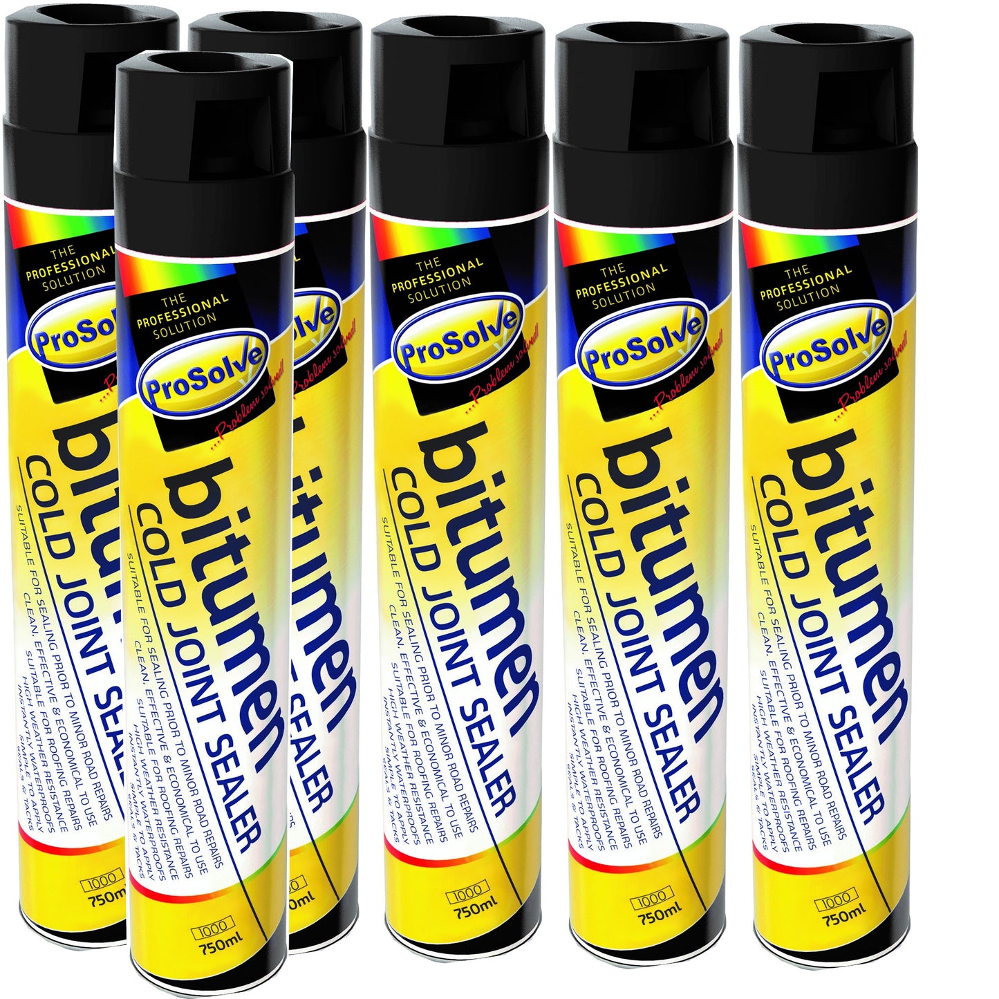 PACK OF 6 Prosolve Bitumen Cold Joint Sealer Aerosol 750ml adhesive tack coat Tarmac & Gutter Sealer