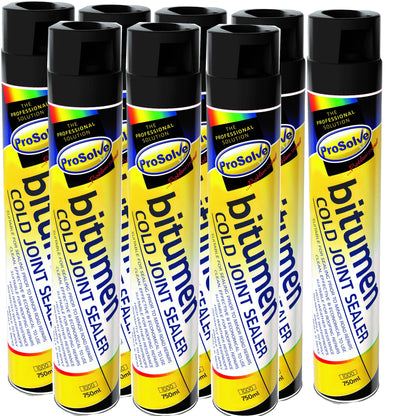 PACK OF 8 Prosolve Bitumen Cold Joint Sealer Aerosol 750ml adhesive tack coat Tarmac & Gutter Sealer